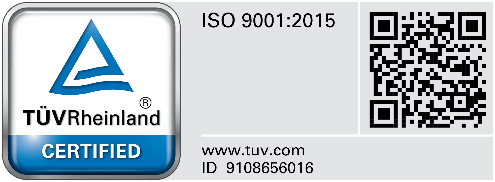 TUV Rheinland certified logo with QR Code